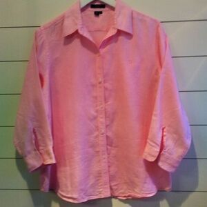 Chaps Linen Blouse Long Sleeve Pink Size L